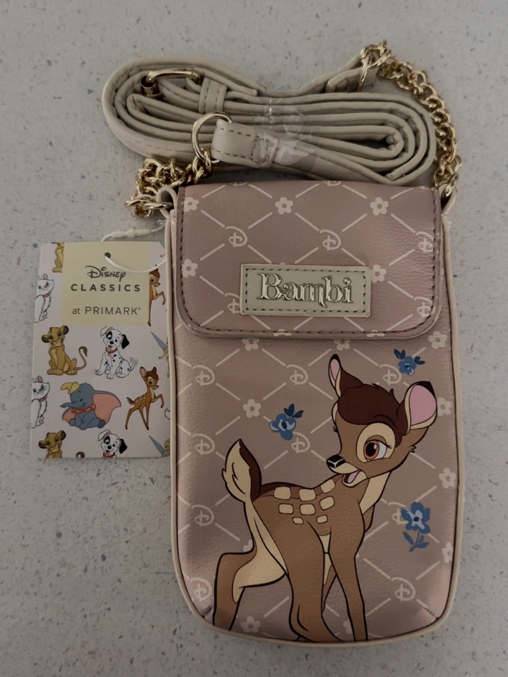 Disney Bambi Pink Crossbody Phone Bag with Gold Chain